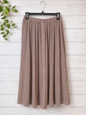 Studio West Pleated Button-Front Midi Skirt in Taupe